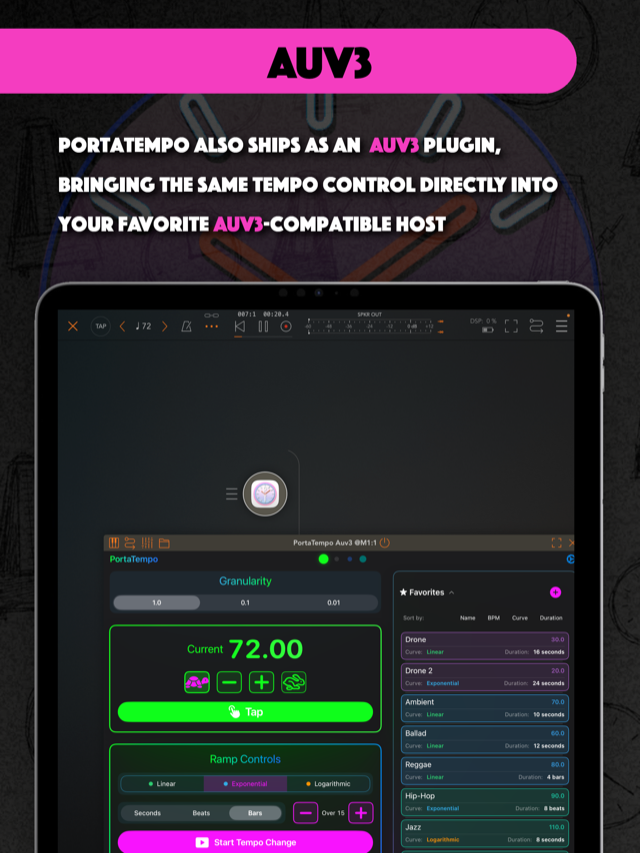 PortaTempo running as an AUv3 plugin, on iPad