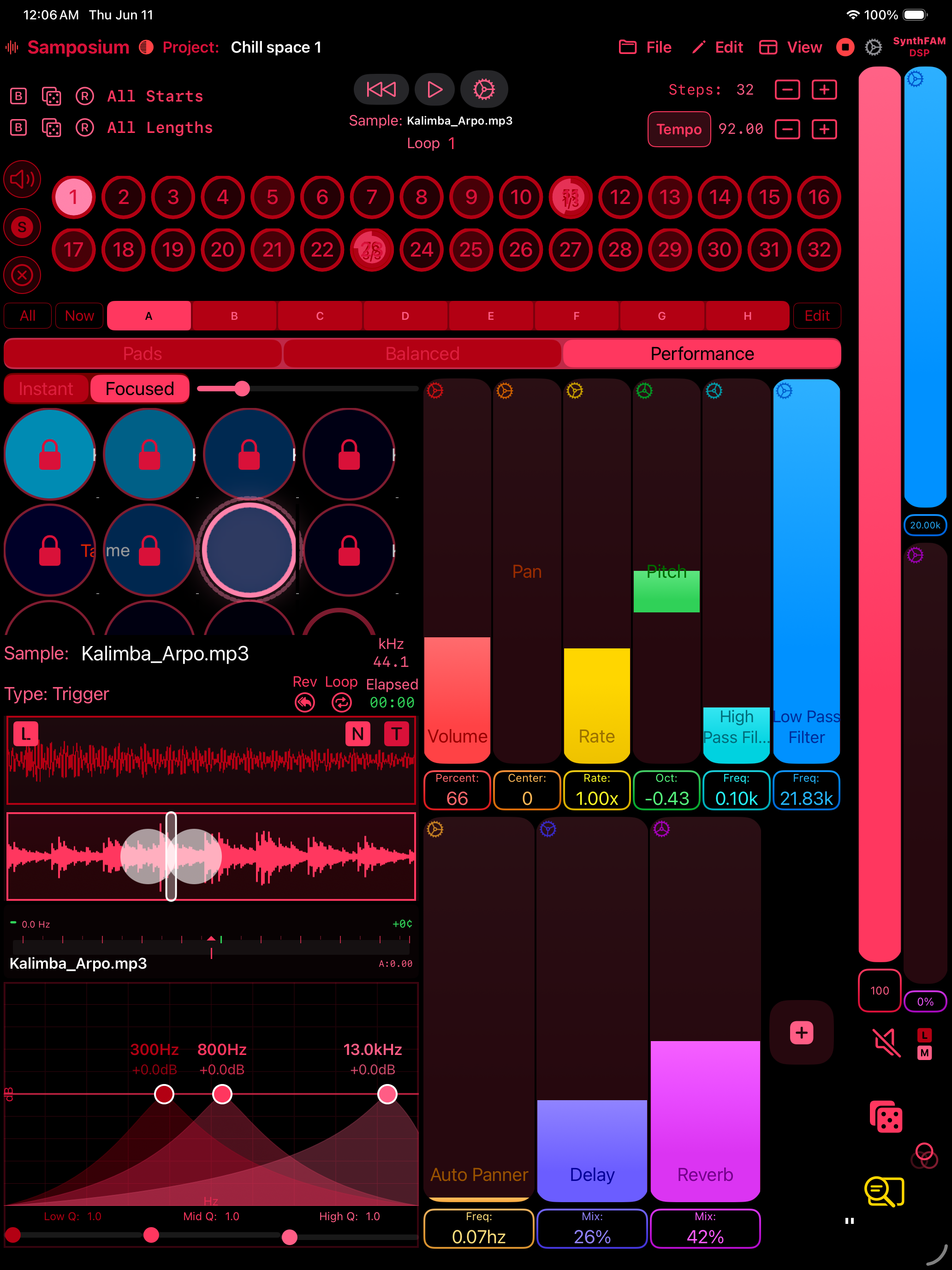 Samposium, Chill Space project with EQ view open, on iPad