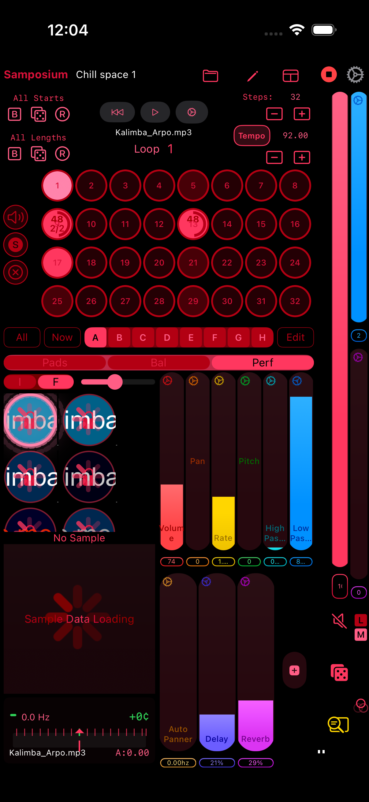 Samposium, Chill Space project, red theme, on iPhone
