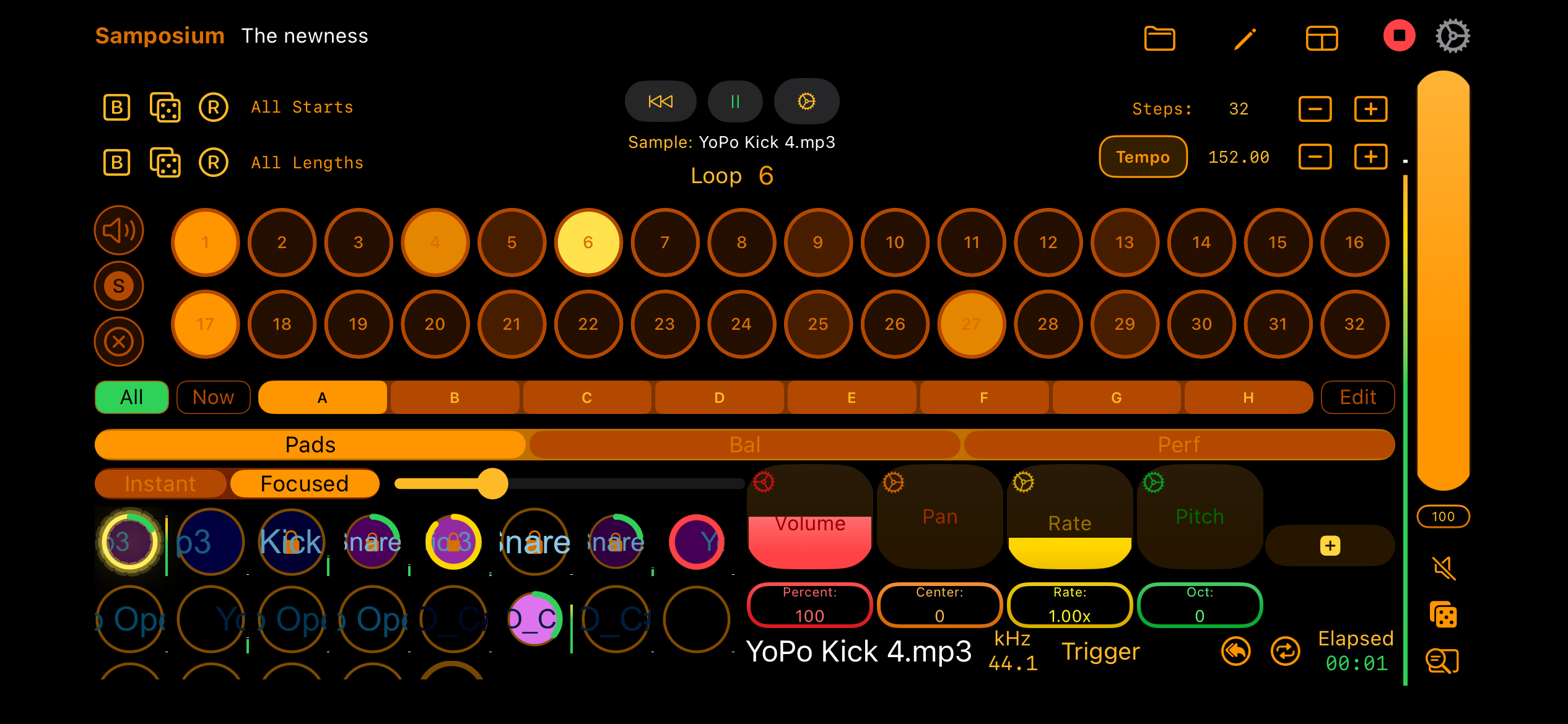 Samposium, The Newness project, orange theme, on iPhone in landscape