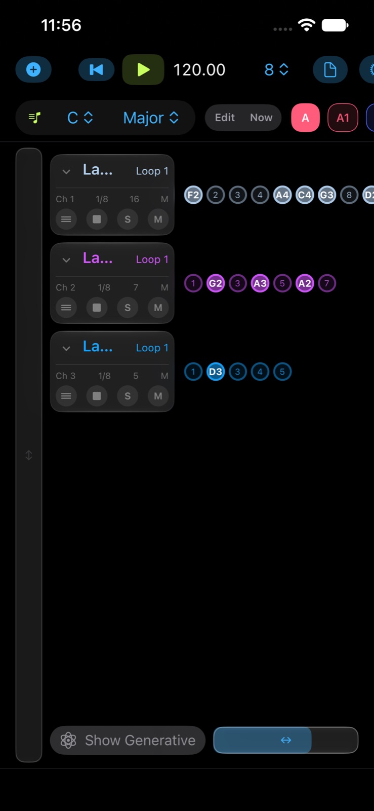Sequentive on iPhone in portrait, with three lanes.
