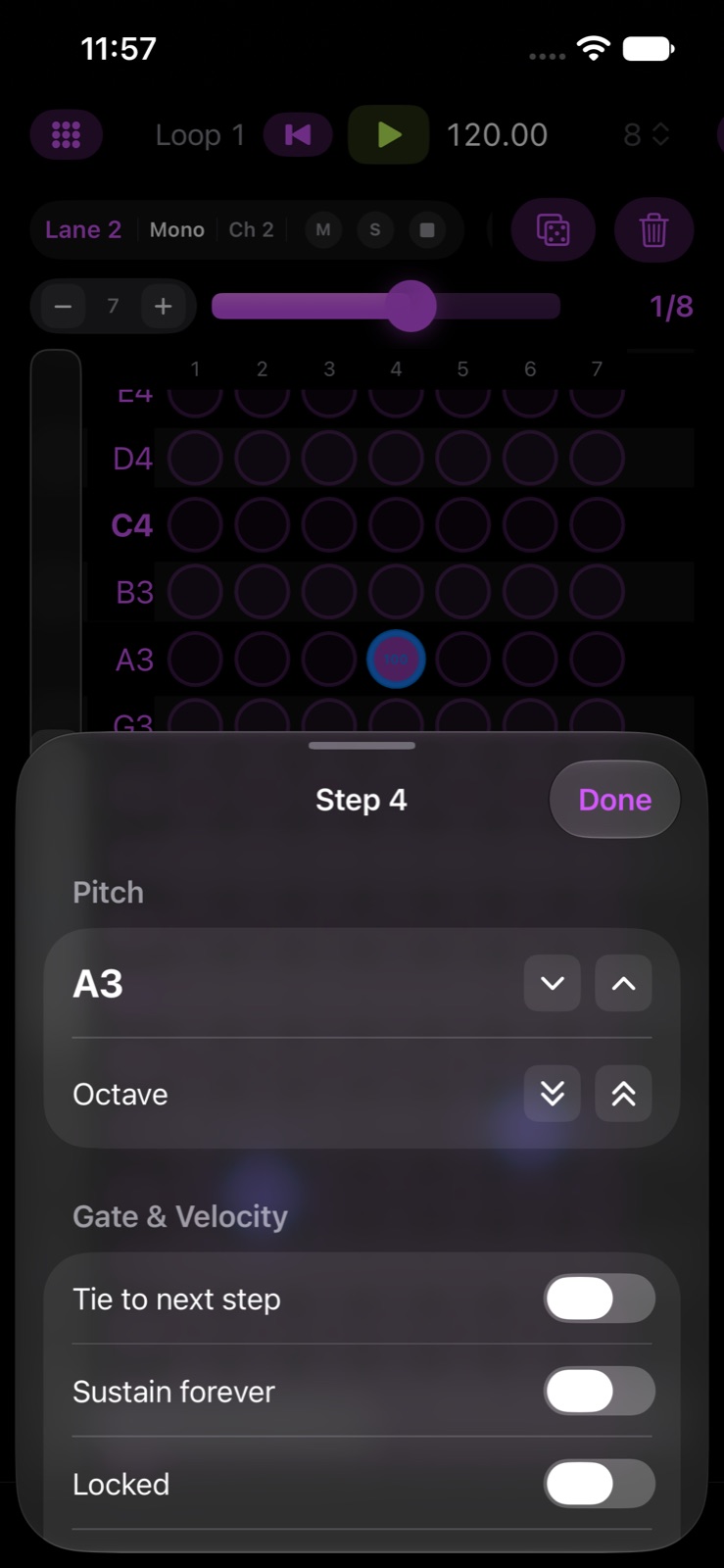 The Step Editor sheet on iPhone.